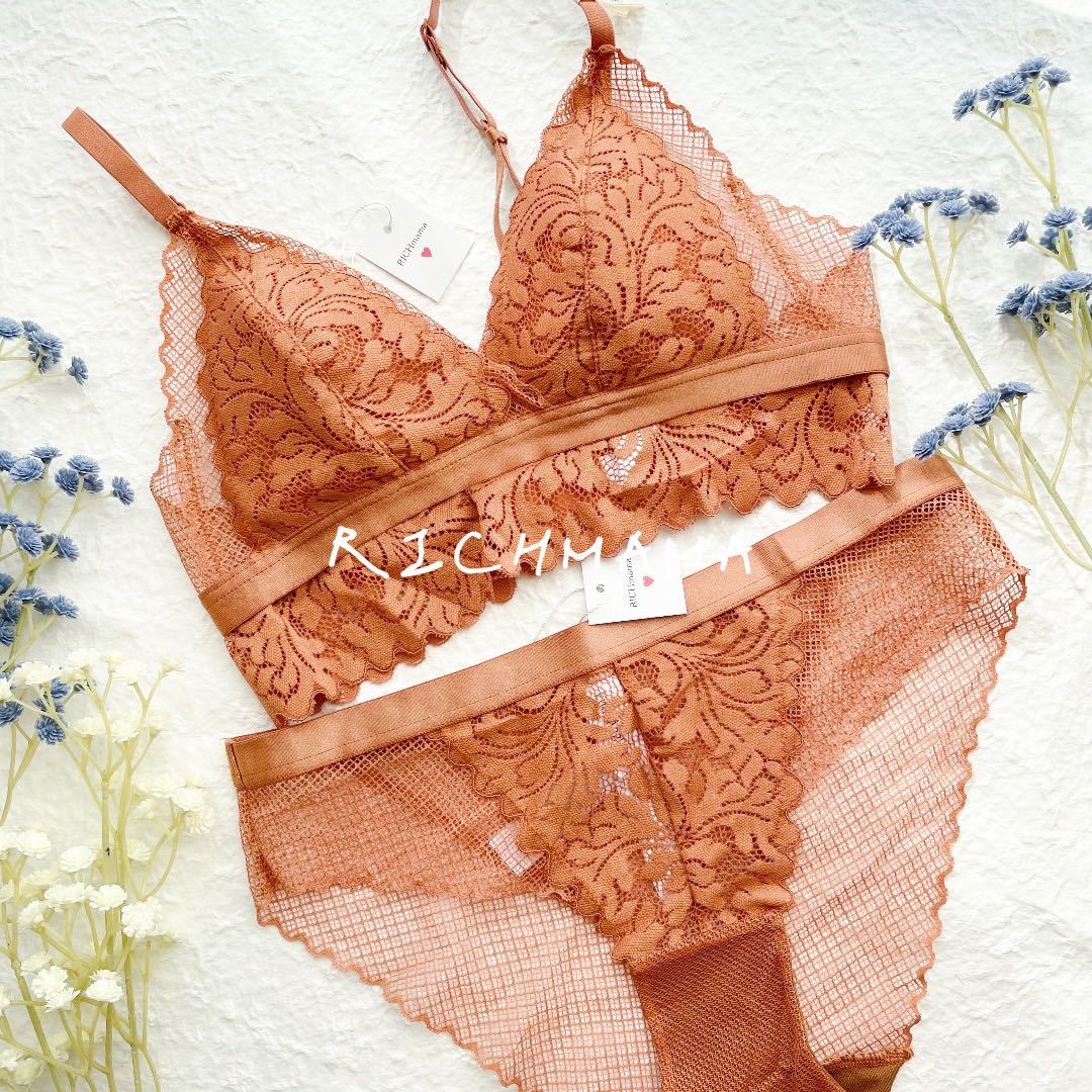 BS1004 Sオレンジ レースブラジャーセット 下着 ノンワイヤー拍卖