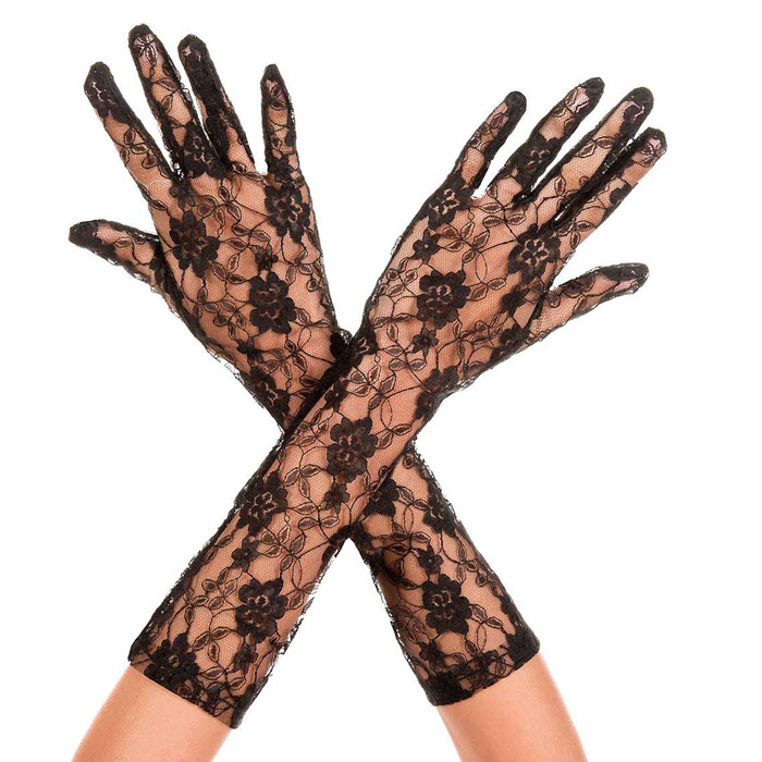 Music Legs 総花柄レースのミドルグローブ ブラック拍卖