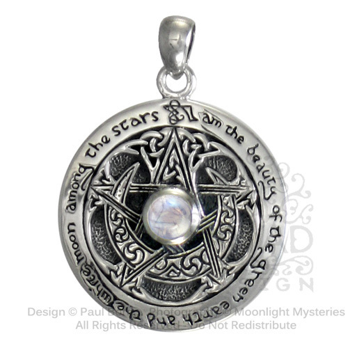 スターリングシルバームーンペンタクルレインボームーンストーンネックレス拍卖