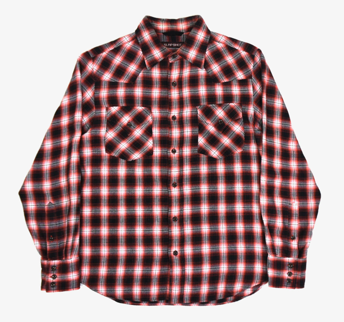 日本製 SLAP SHOT スラップショット コットン長袖シャツ M ウエスタン チェック柄 レッド ローズバッド拍卖