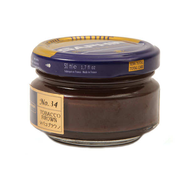 ☆ 34.タバコブラウン サフィール SAPHIR ビーズワックスファインクリーム 靴ケア用品 定番 無色 ダークタン濃茶 黒 保革剤 ツヤ出し 靴磨拍卖