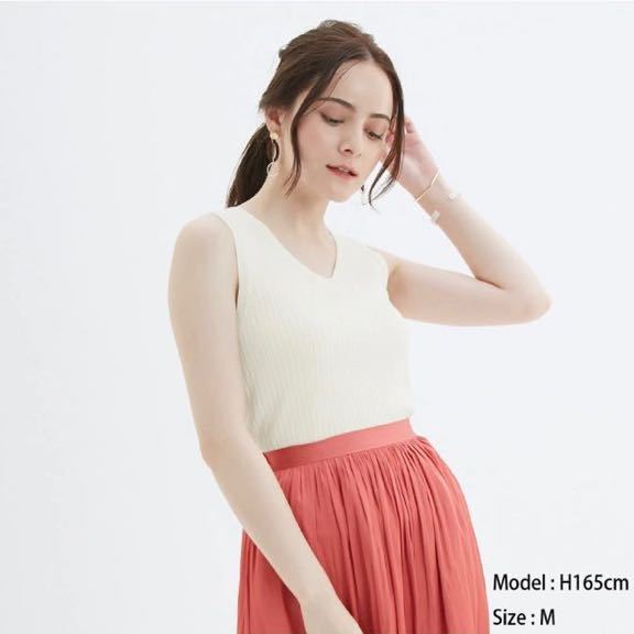 GU/ジーユー ワイドリブVネックセーター ノースリーブ オフホワイト 白 S拍卖