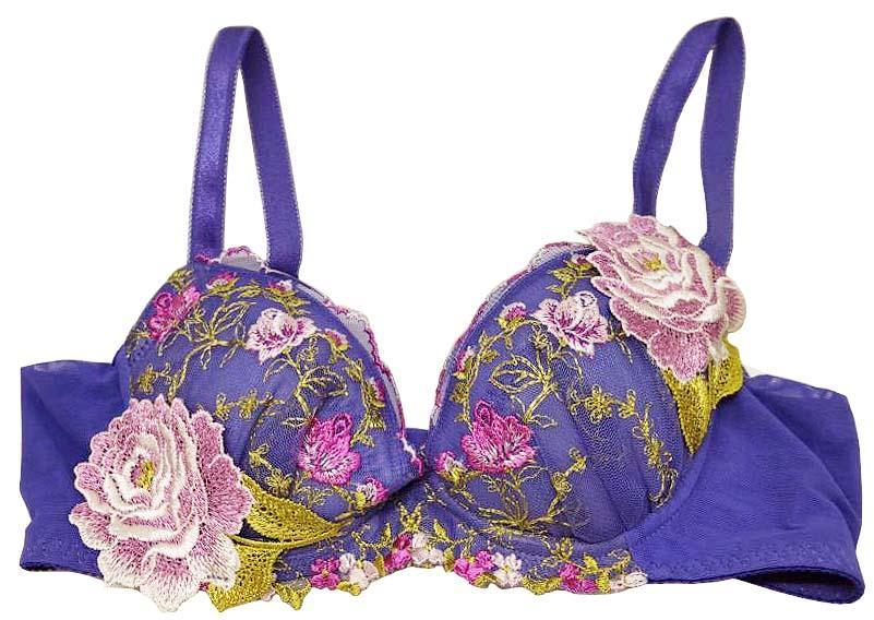 SI6657◇ 新品 ブラジャー ワイヤー入り パッド付 ストラップ調節可 バック上辺折り返し仕様 花柄 刺繍 A70 オリエンタルブルー 送料 350円拍卖