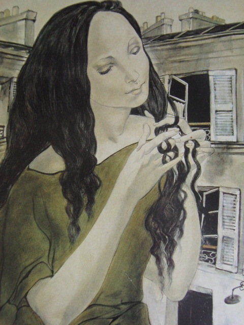 藤田嗣治、【Femme tressant ses cheveux】、希少な額装用画集より、厳選、新品額装、マット額装付、状態良好、送料込み拍卖