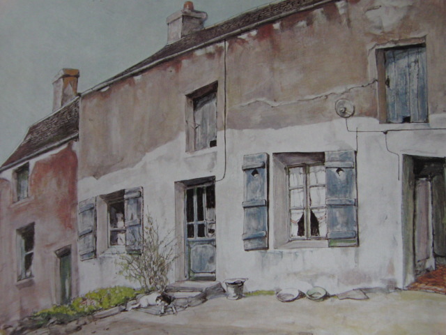 藤田嗣治、【Paysage-maison a Villiers-le-Bacle】、希少な額装用画集より、厳選、新品額装、マット額装付、状態良好、送料込み拍卖