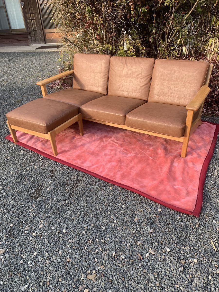 希少/unico ウニコ/VISKA ヴィスカ/受注生産カラー/キャメル/カバーリングソファ/オットマン/3P 3人掛け/レザー/ナチュラル/北欧/オーク拍卖