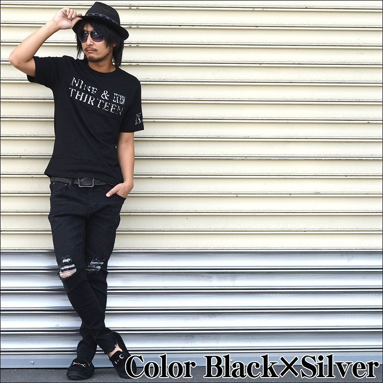 Tシャツ 半袖 メンズ 半袖Tシャツ 半袖Tシャツ オラオラ 悪羅悪羅 カジュアル きれいめ ロック 70725 ブラック×シルバー M拍卖