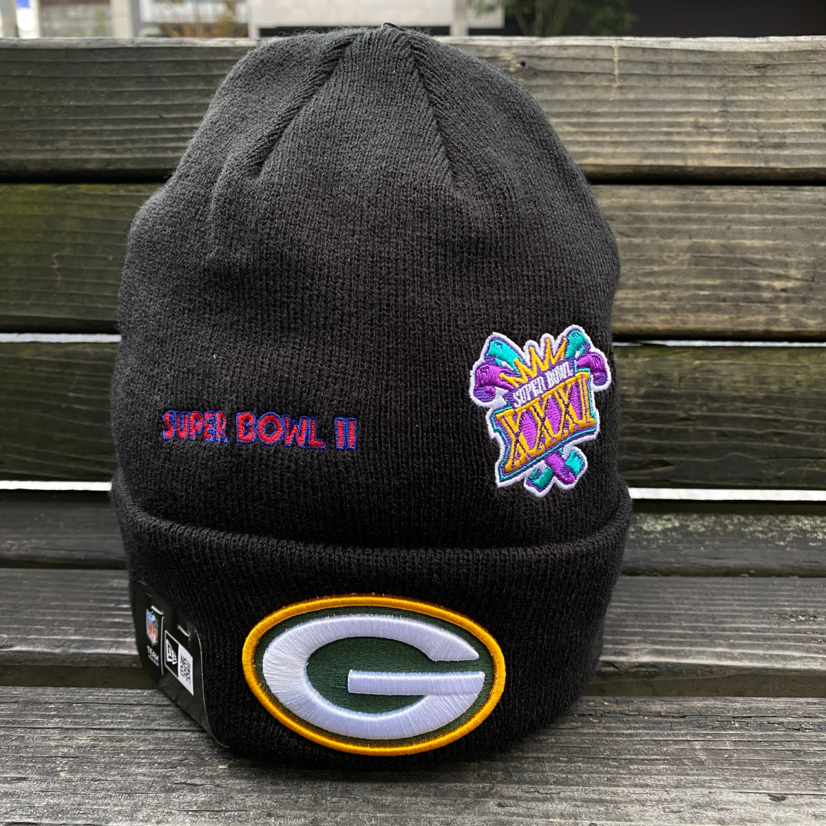 USA正規品 NEWERA ニューエラ NFL 限定ニット帽 グリーンベイ パッカーズ Packers 黒 スーパーボウル チャンピオンズ パッチ アメフト拍卖