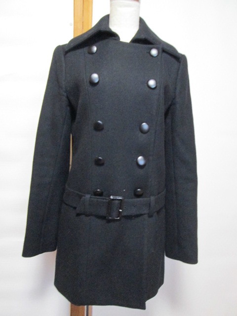 美品*セオリー*2*ベルト付きコート*黒*ボタン*デザイン*ウールコート*毛拍卖