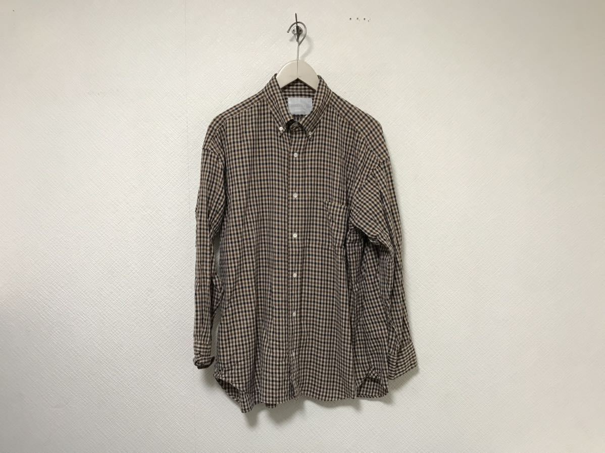 本物コセイCOSEIアーバンリサーチコットンチェック柄長袖シャツメンズアメカジミリタリーサーフビジネススーツM茶ブラウン2日本製拍卖
