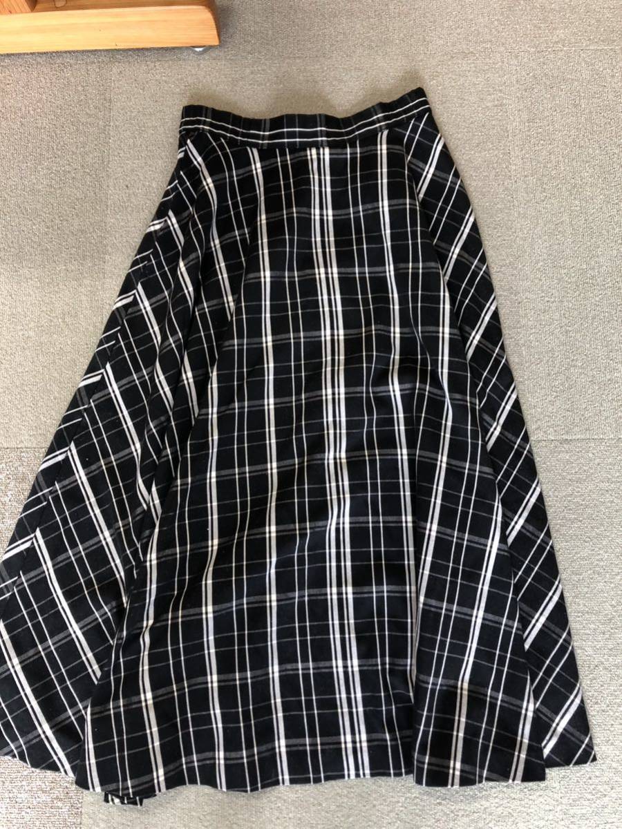 難あり peignot フレアースカート Lサイズ ウエスト64 丈83cm 裏地なし 黒 ビックチェック ロング 送料210円拍卖