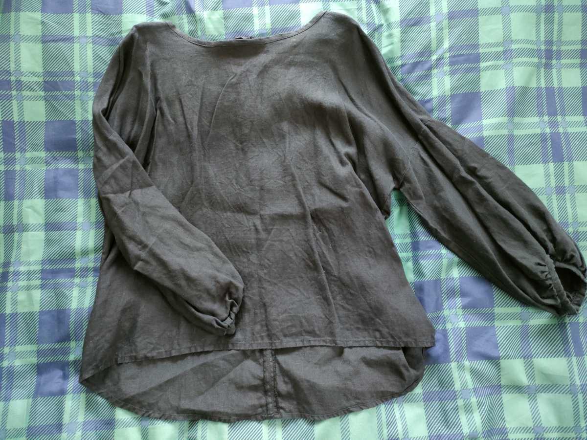 人気ハンドメイド作家 KFG洋裁店 黒リネン ボリューム袖リボンプルオーバー拍卖