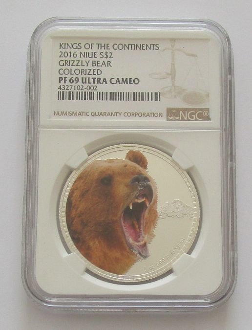 ニウエ ハイイログマ 熊 NGC PF69 ウルトラカメオ 2ドル 2016年 銀貨 硬貨拍卖