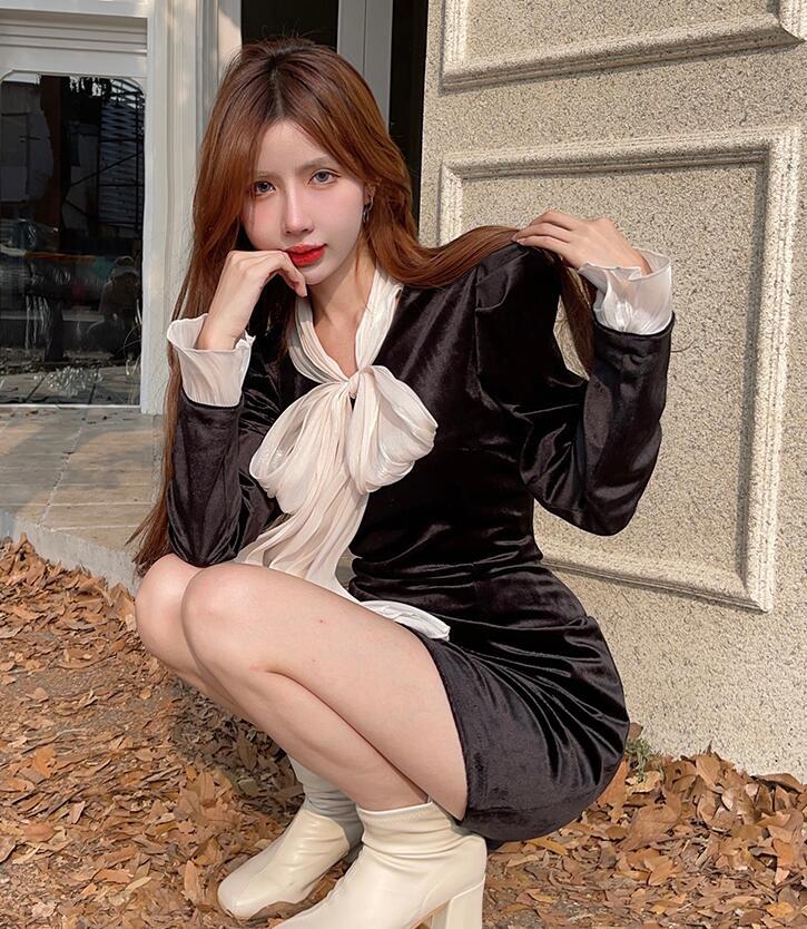 G1211 レディースワンピース 上質 通勤 ☆  可愛い  リボン飾り 拍卖