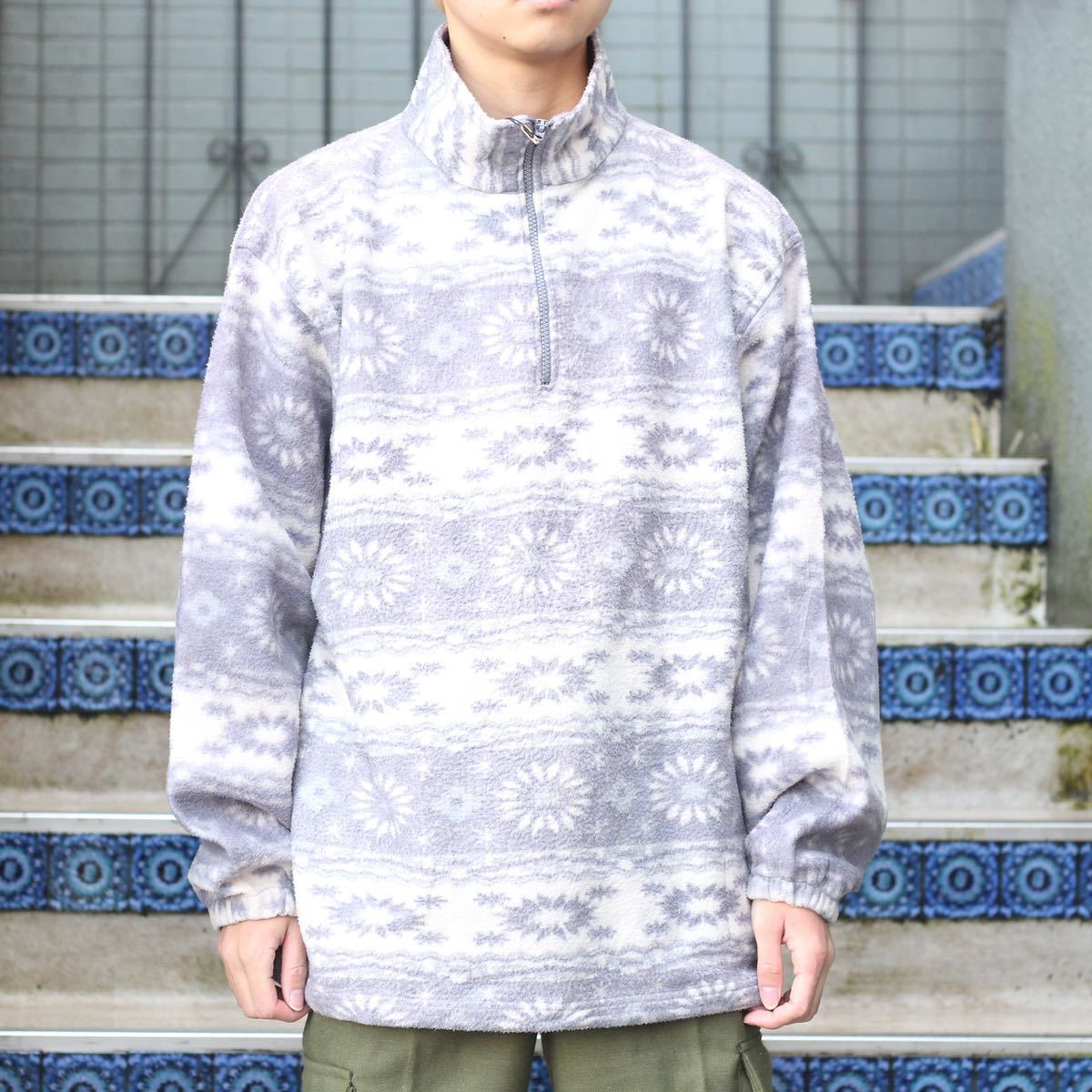 USA VINTAGE NORDIC DESIGN HALF ZIP FLEECE JACKET/アメリカ古着ノルディックデザインハーフジップフリースジャケット拍卖