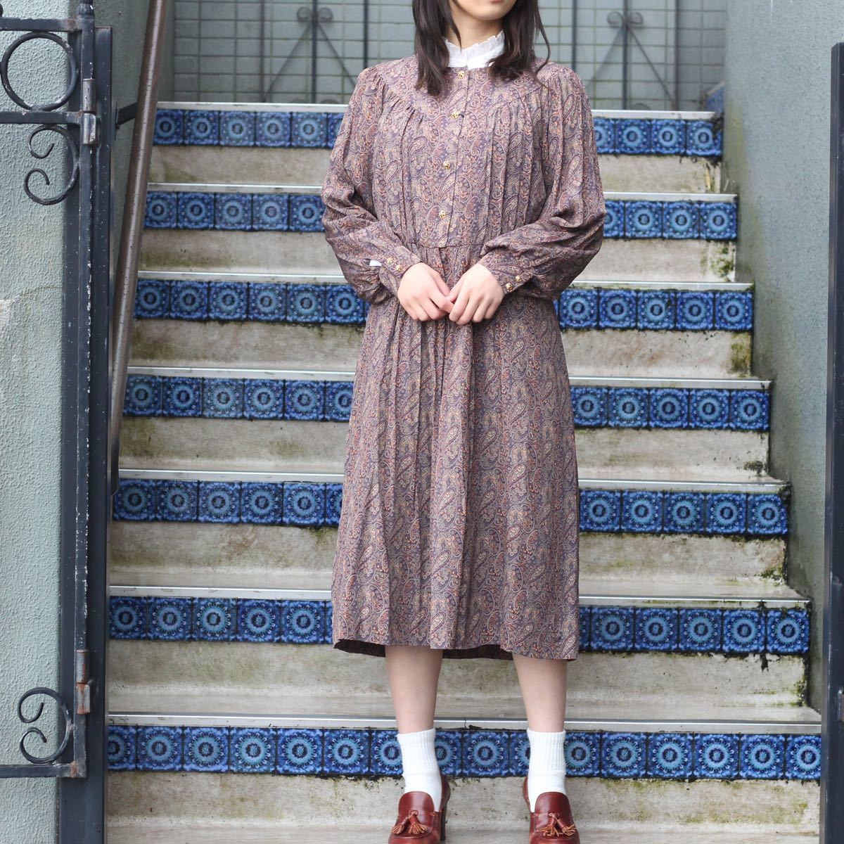 RETRO VINTAGE PAISLEY PATTERNED ONE PIECE/レトロ古着ペイズリー柄ワンピース拍卖