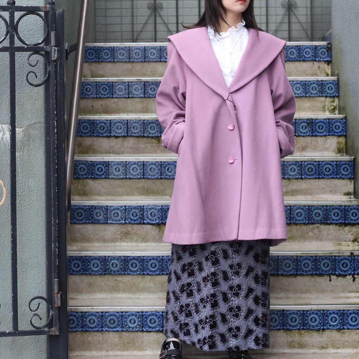 RETRO VINTAGE CANTY CASHMERE BREND WOOL BIG SHAWL COAT/レトロ古着カシミヤ混ウールビッグショールカラーコート拍卖