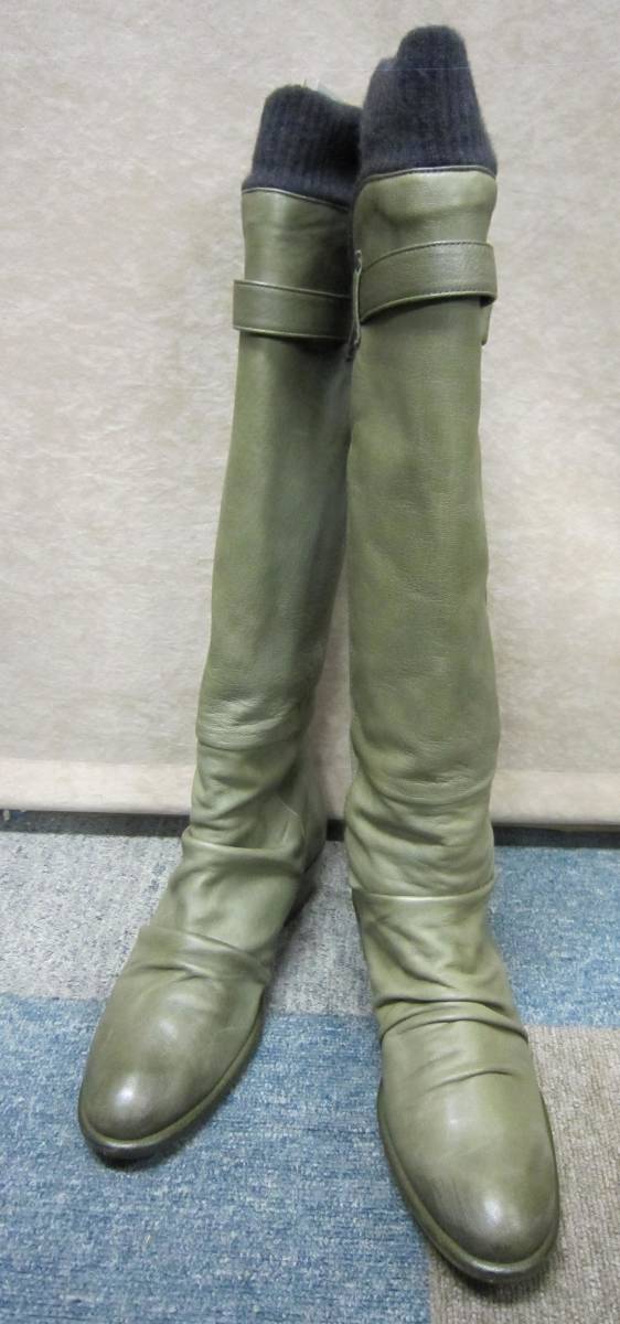 atelier brugge アトリエブルージュ ** ロングブーツ 23.5cm◎定価¥32,000【カーキ】拍卖