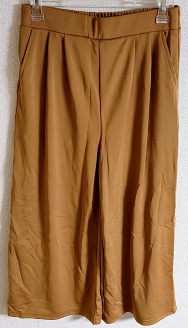 Lサイズ 長ズボン ワイドパンツ ウエスト総ゴム 茶系 黄土色 キャメル拍卖