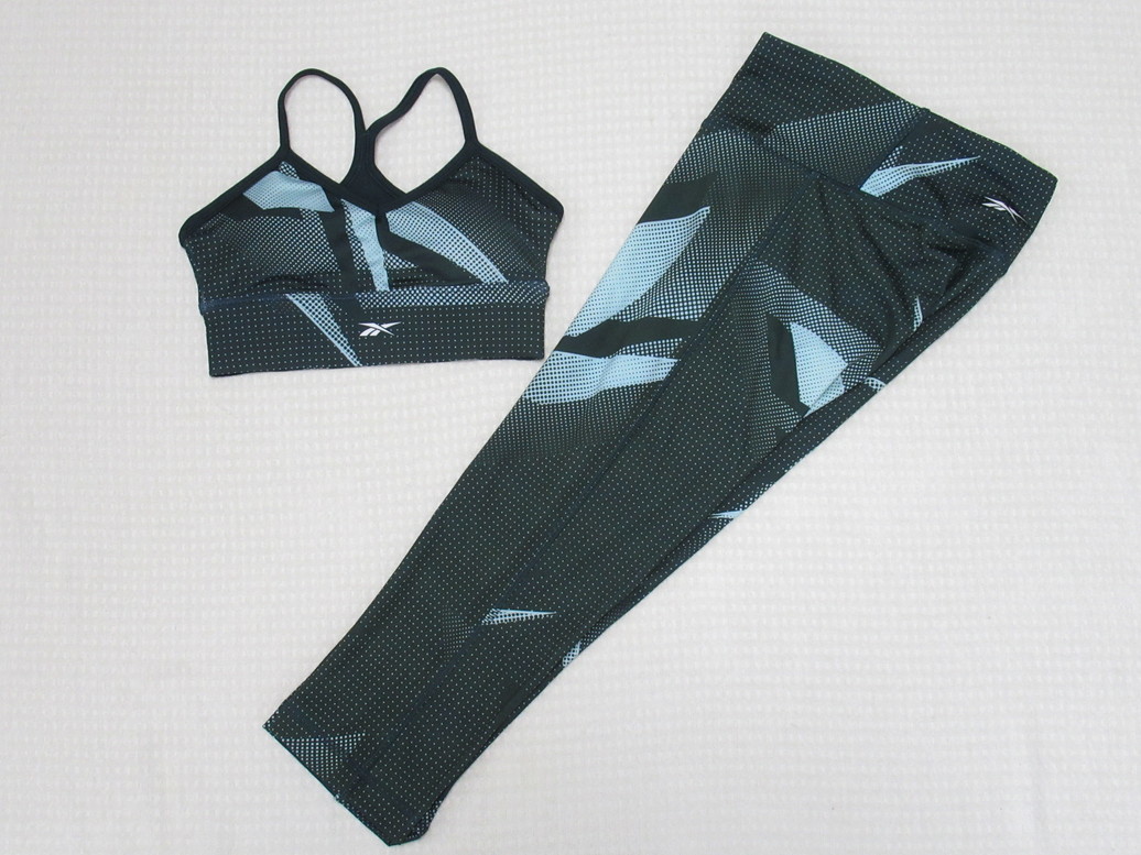 Reebok Lux ボールド スポブラ タイツ 上下セット グリーン S リーボック ブラ レギンス ヨガ フィットネス セットアップ GI6834 GI6871拍卖