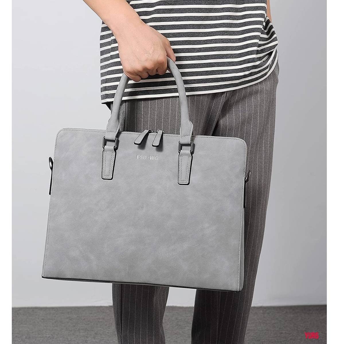 グレー 大容量 ダブルファスナー 2WAY ビジネスバッグ A4サイズ書類 13.3インチPC スタイリッシュ 耐久性 防水性 通勤 通学 カジュアル拍卖