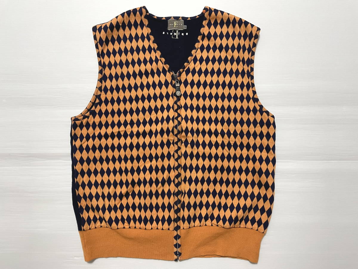 美品 エピキュール epicure ウールベスト ジップベスト 日本製 アーガイル柄 大きいサイズ ブリジストンスポーツ ロゴジッパー 石瀬5031拍卖
