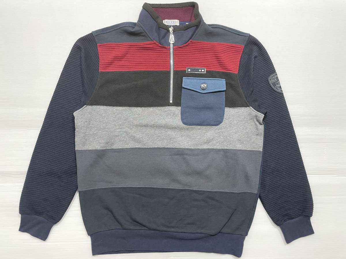 新品 31900円 カプリ CAPRI ニットセーター CAMPANIA-ITALIA ハイクオリティ 素材切り替え ロゴボタン CAPRI BLUE 石瀬5071拍卖