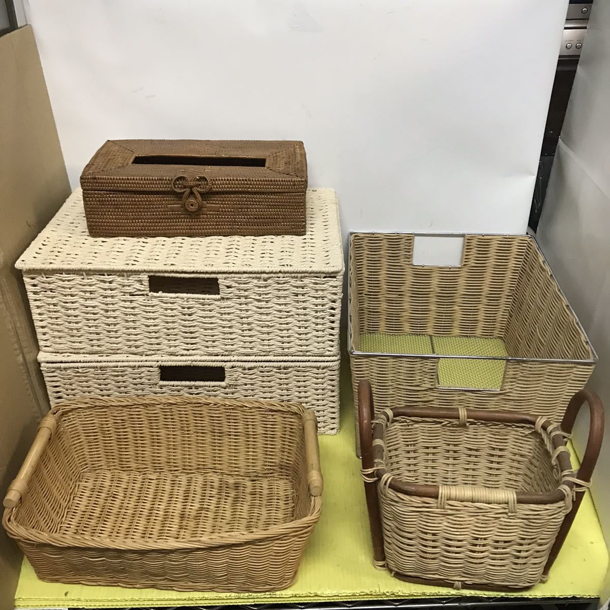 編み籠 いろいろ6個セット 収納ボックス ティッシュケース インテリア バスケット 籐かご拍卖