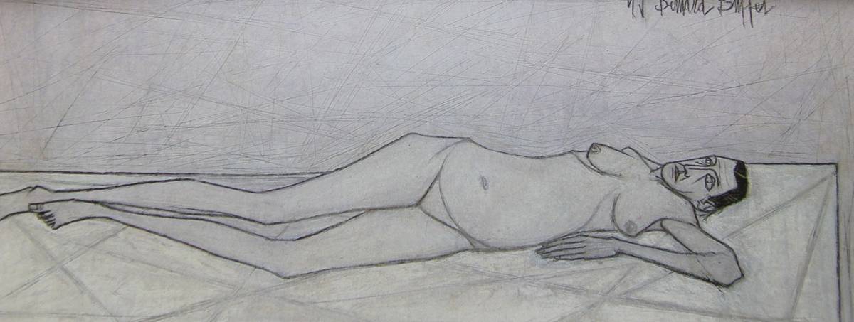 ベルナール・ビュッフェ、「Nu couche」、希少画集の額装画、オーダーマット付・日本製新品額入り、Bernard Buffet拍卖