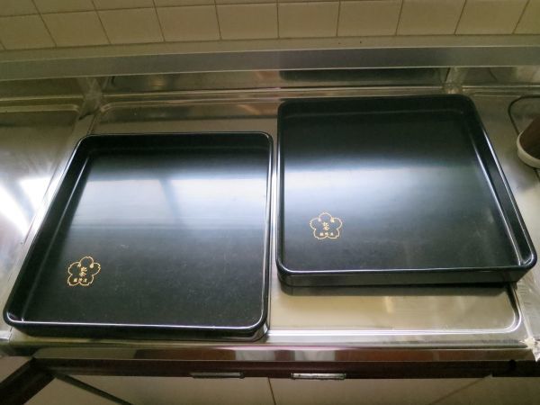 お膳 漆器 お盆 角盆 黒 2枚セット 櫻井消防団拍卖