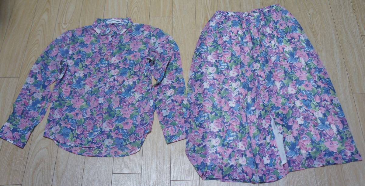ユニクロ イネス ブラウス スカート 上下セット 花柄 ピンク Sサイズ ウエスト58㎝ ヒップ85㎝/シャツ UNIQLO INES DE LA FRESS 拍卖