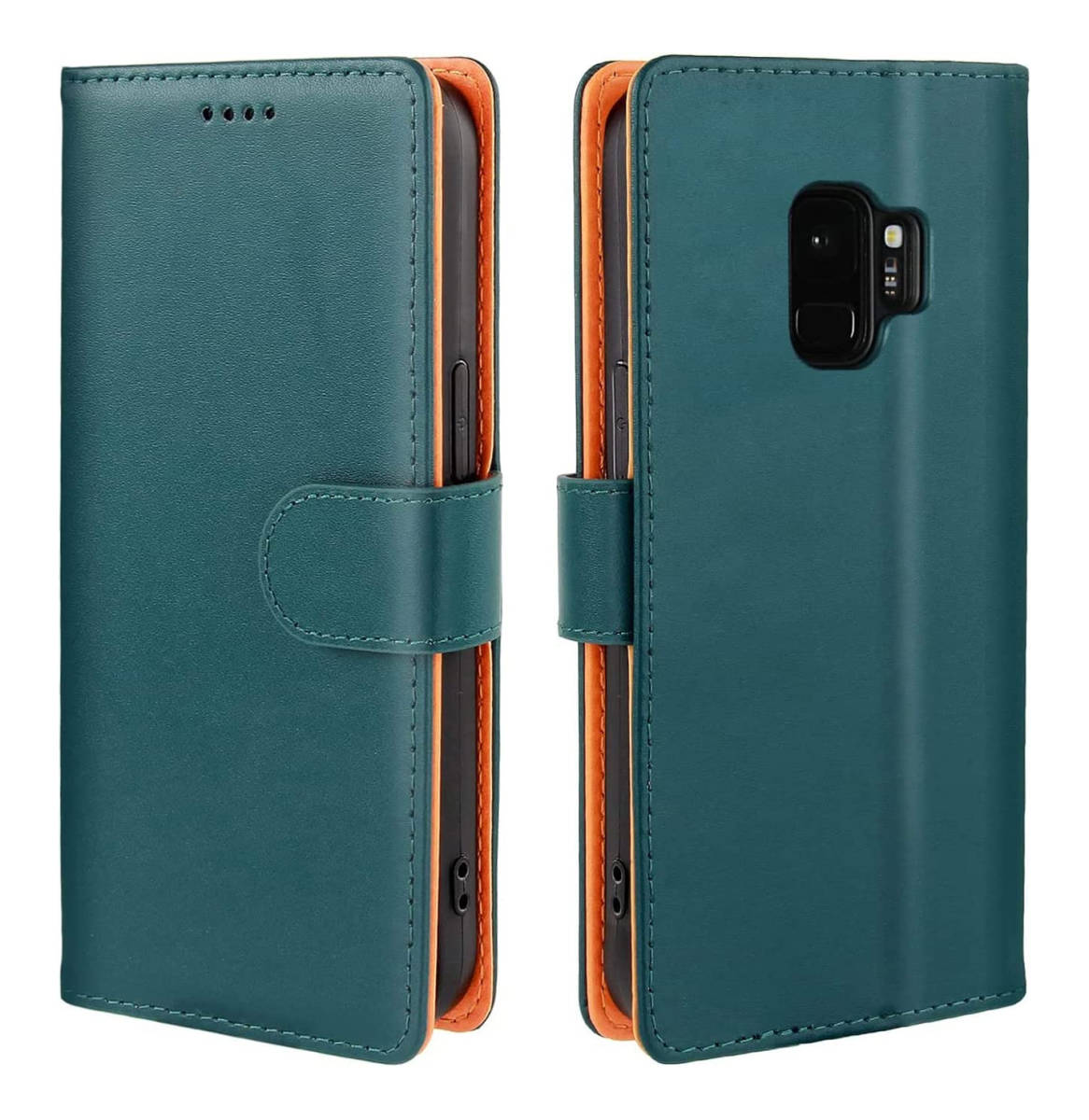 【即決価格】GalaxyS9ケース 手帳型 ギャラクシー マグネット式 カード収納 スタンド機能 手触りが良い レザー 耐衝撃 グリーン ay315拍卖