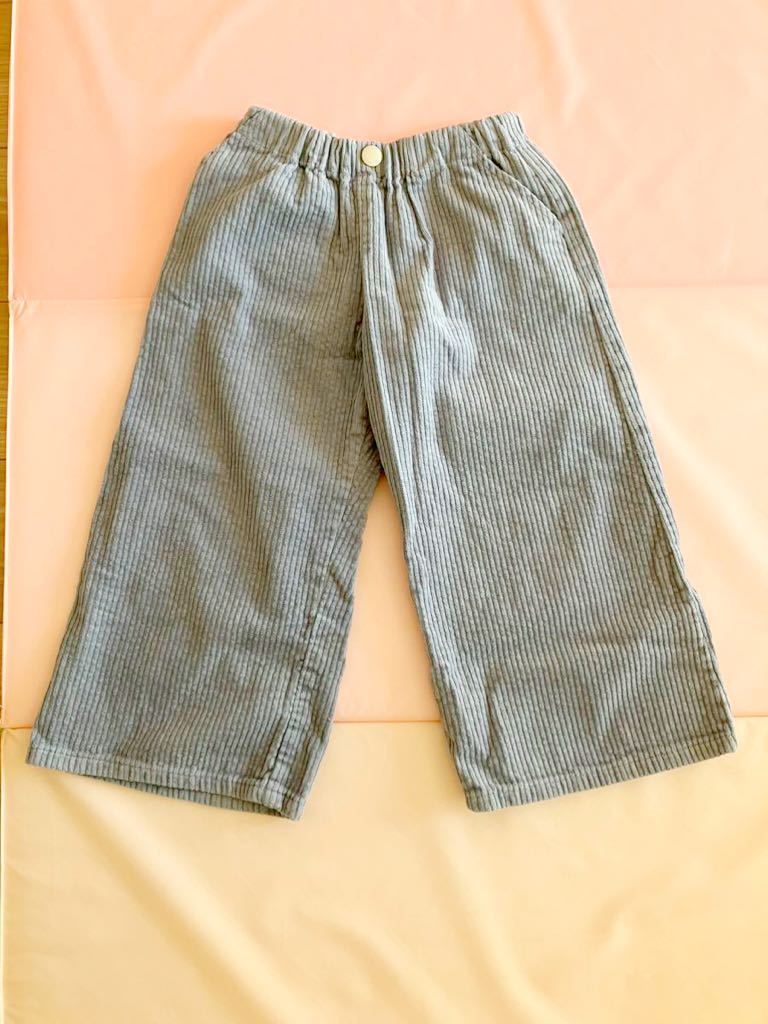 超美品 綿100% ベロア ワイドパンツ ガウチョパンツ サイズ130 ブルーグレー拍卖