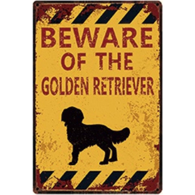 A2780 メタル サイン 金属 ブリキ 看板 プレート 注意 警告 防犯 動物 ペット 犬 番犬 猛犬 ゴールデンレトリバー 【4614拍卖