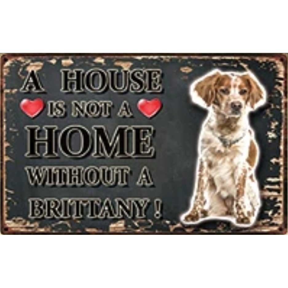 A3404 メタル サイン ブリキ 看板 金属 製 プレート アート パネル 店 注意 動物 ペット 犬 ブリタニー スパニエル【3586】拍卖