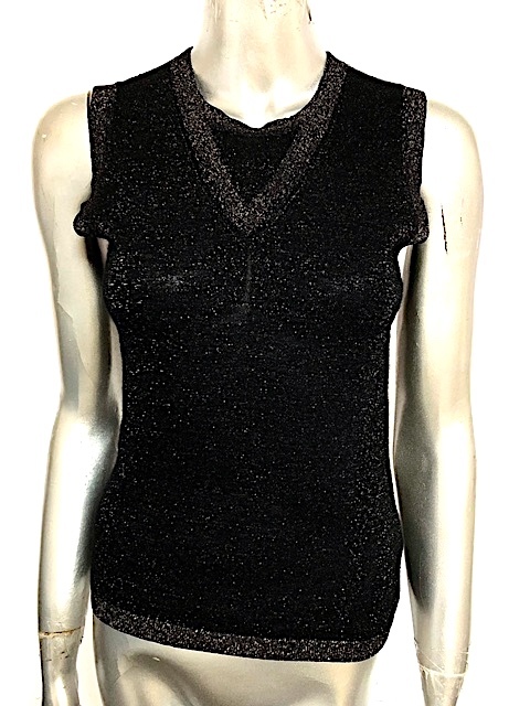 二点落札で送料無料! 2A51 極美品 セイ TSE ノースリーブ ニット ベスト Sサイズ セーター カシミヤ レーヨン ブラック 黒 ゴールドラメ拍卖