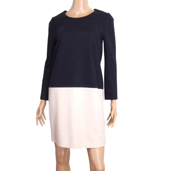 美品/ボールジー BALLSEY ワンピース 表記38号 9号 M相当 古着 紺 ネイビー ベージュ レディース 長袖 ウール シンプル ノーカラー 秋 冬拍卖