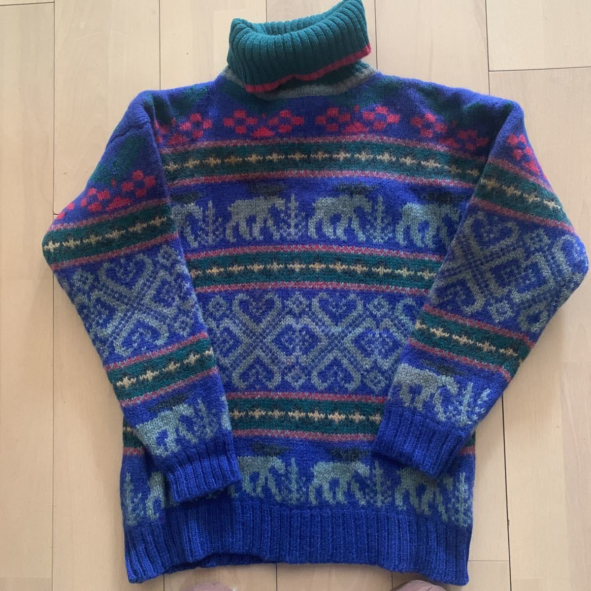 90s【Eddie Bauer】エディーバウアー 黒タグ タートルネック セーター size L ビンテージ ニット ノルディック 香港製拍卖