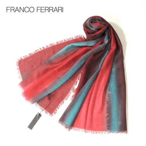【定価7.1万・新品・186×66】Franco Ferrari(フランコフェラーリ)ライトウェイトカシミヤストール レッド×ブルー×ワイン 1862SS拍卖