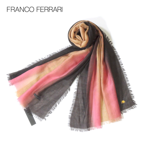【定価7.1万・新品・186×66】Franco Ferrari(フランコフェラーリ)グラデーションカシミヤストール ベージュ×ピンク×ブラック 1862SS拍卖