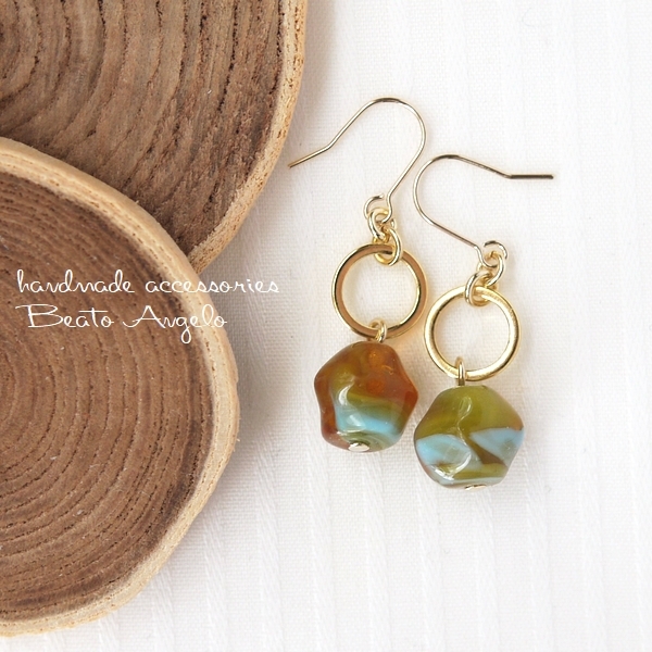 ♪♪+angelo+チェコバロックのリングピアス(p-004)アンバー&ターコイズ G拍卖