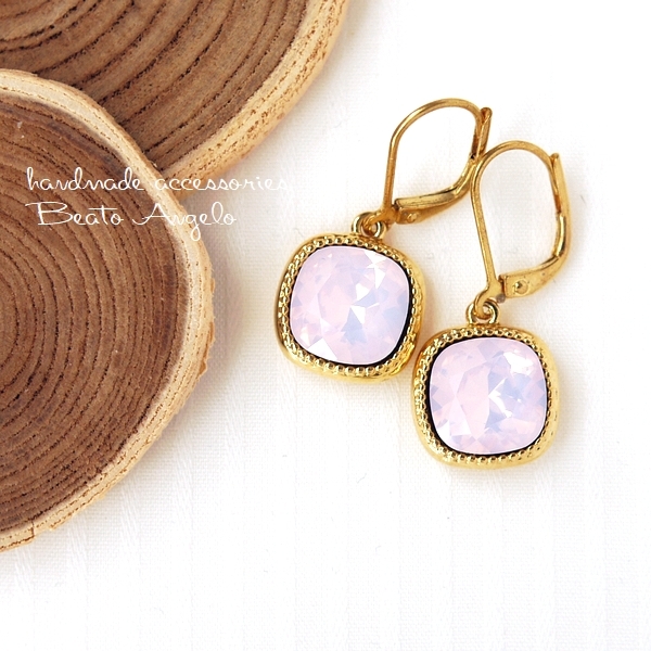 ◇◇+angelo+スワロフスキー 4470のピアス(p-034)ローズウォーターオパール G 一粒 ピンク フレンチフック拍卖