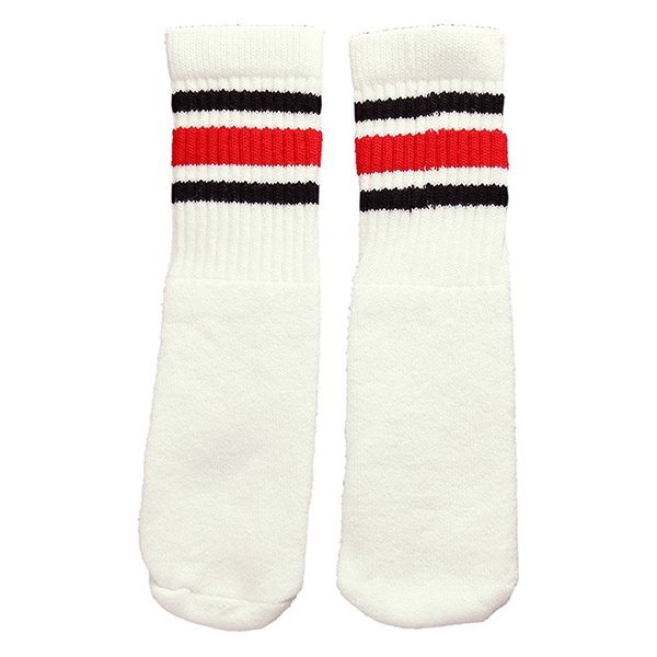 SkaterSocks ベビー キッズ 赤ちゃん 子供 ロングソックス 靴下 Kids White tube socks with Black-Red stripes style 3 (10インチ)拍卖