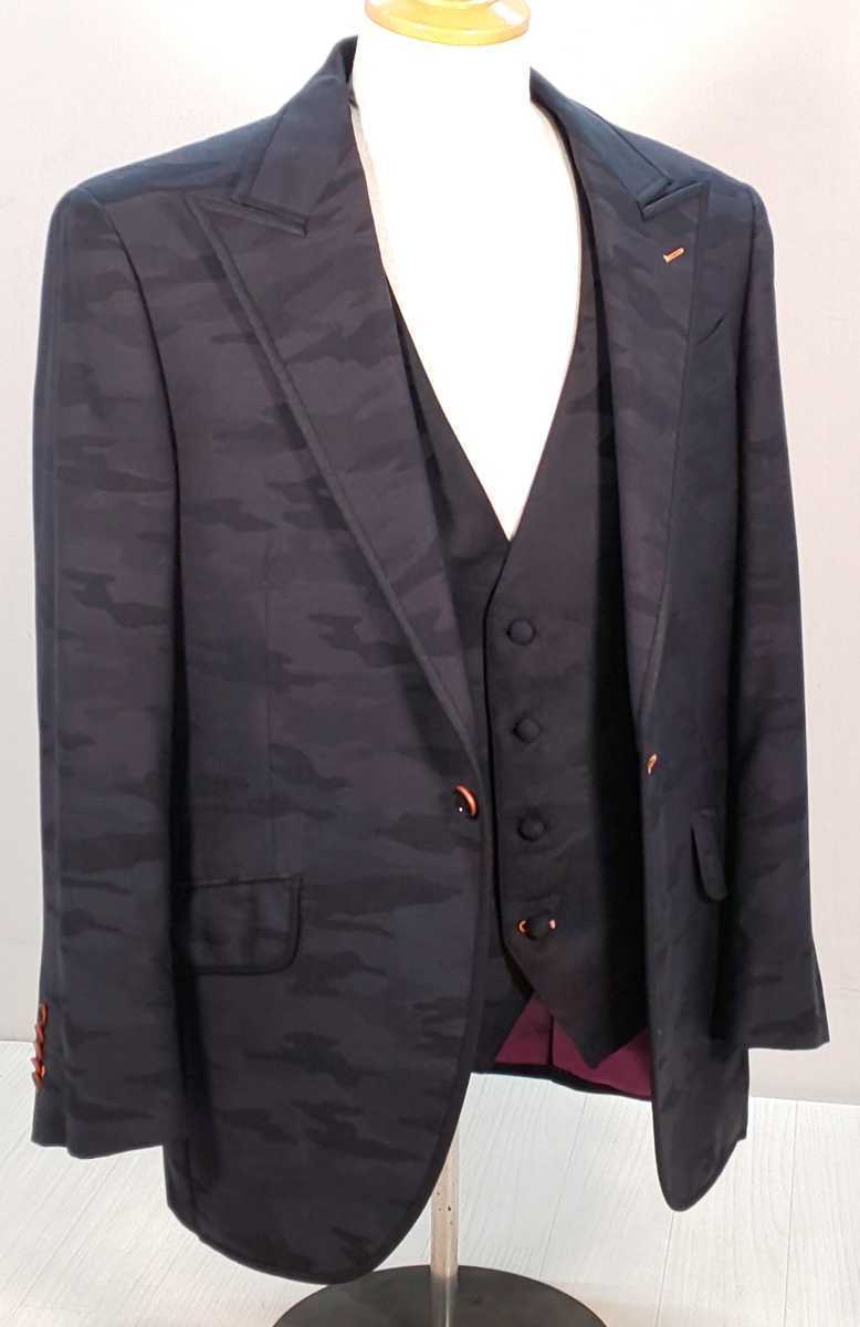 KyotoBespoke オーダーメイド ジャケット & ベスト BIELLESI 迷彩ブラック 1つボタン サイドベンツ☆京都ビスポーク ビエレッシ拍卖