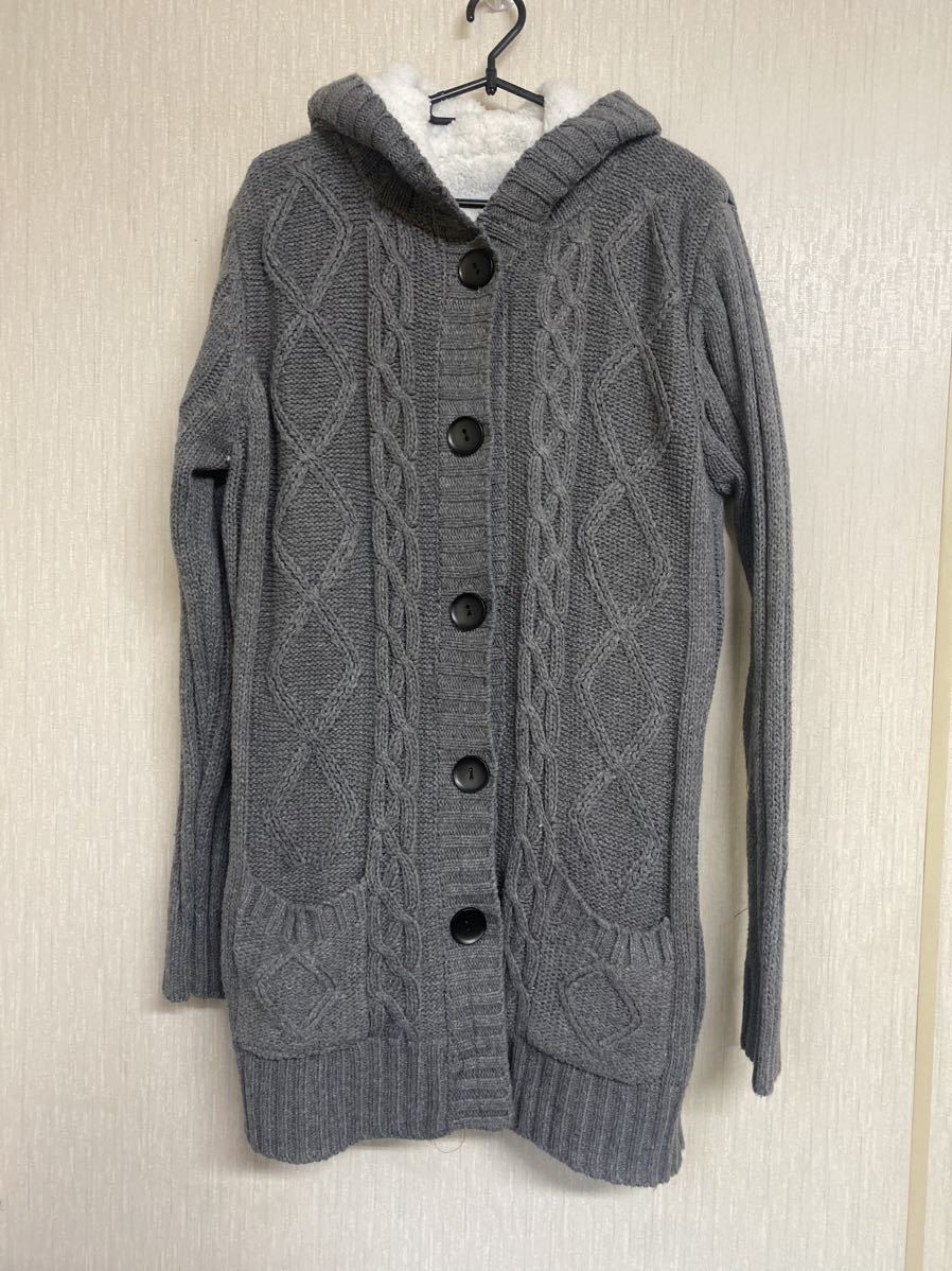 厚手ロングニットカーディガン グレー ロングカーディガン 拍卖