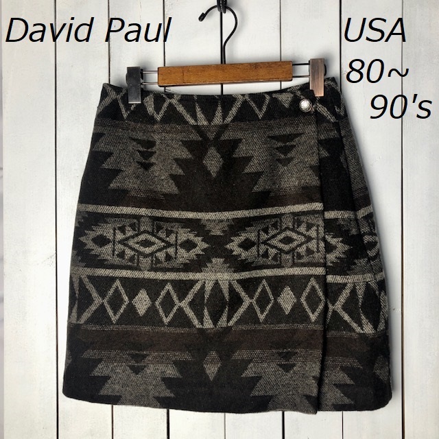 USA古着 80s~90s USA製 ネイティブ柄ウールラグ ラップミニスカート 10 オールド ヴィンテージ アメリカ古着 膝上丈 巻きスカート ●255拍卖
