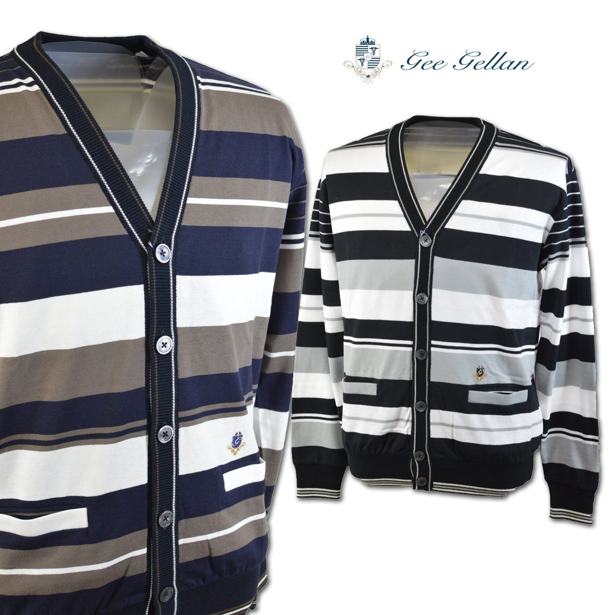 50%OFF【ゲラン】メンズ カーディガン (50)LL 紺×茶 3210-2491-53 GEE GELLAN 春夏 セール カジュアル ゴルフ 日本製 大きいサイズ @拍卖