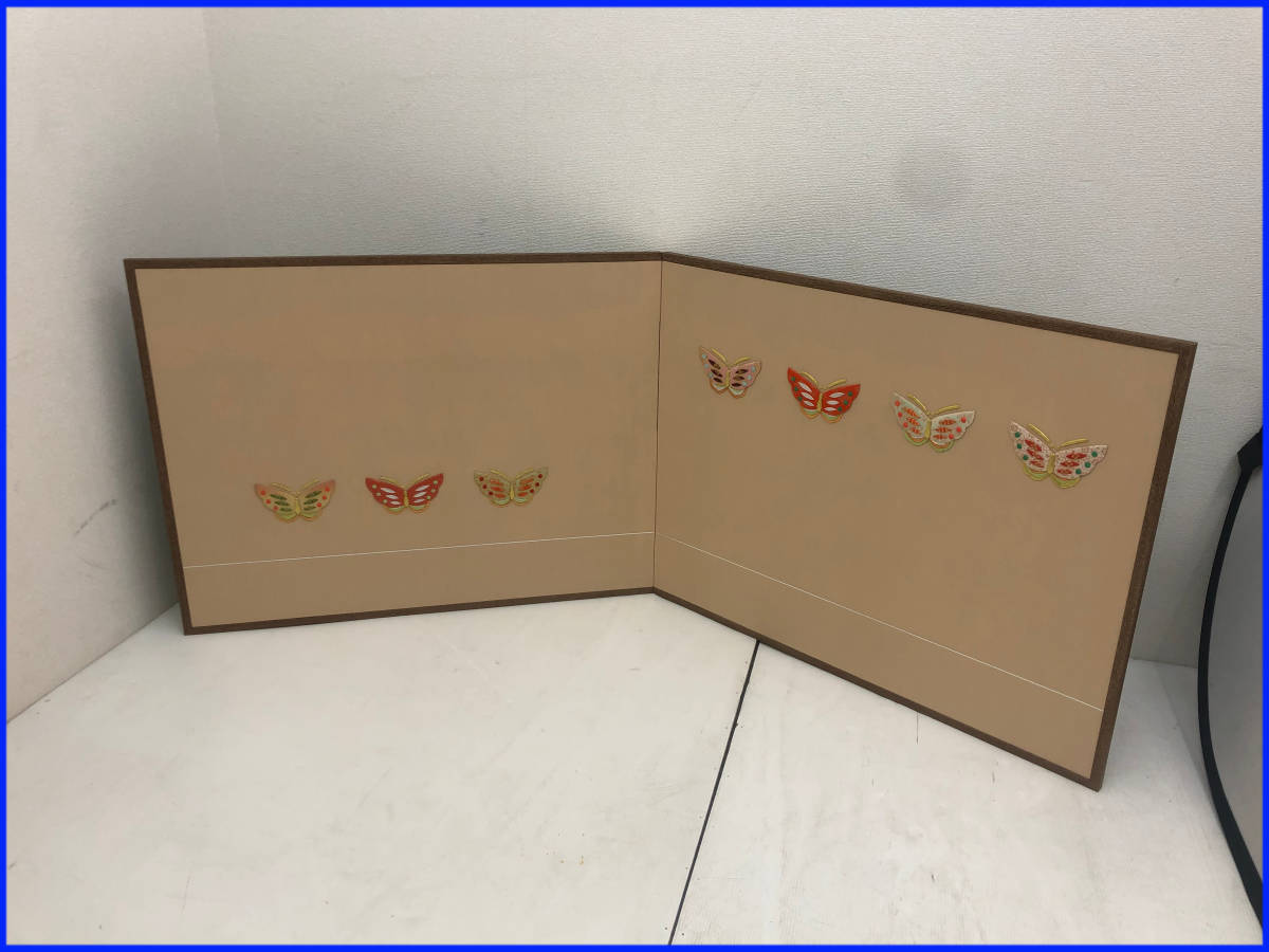 美品 押絵 風炉先【蝶】蝶々 茶道具 屏風 衝立 パーテーション 布 布絵 幅1883mm 高さ727mm 厚16mm 風炉先屏風 茶道・華道教室引き上げ品拍卖