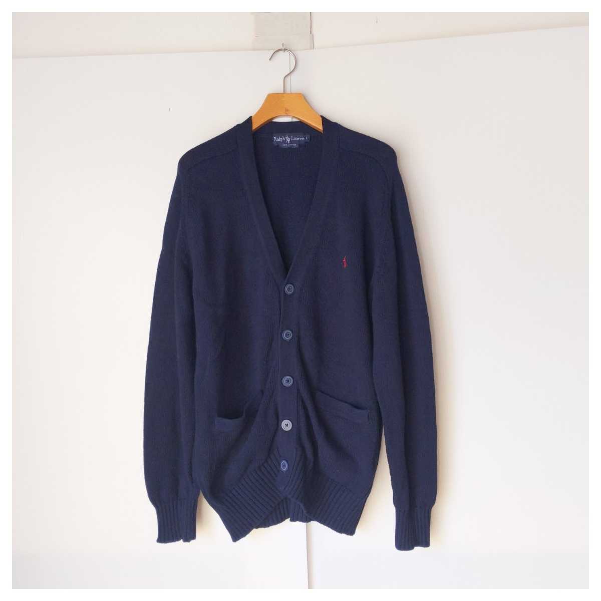 ☆ RALPH LAUREN ラルフローレン コットン ニットカーディガン サイズ L ネイビー 拍卖