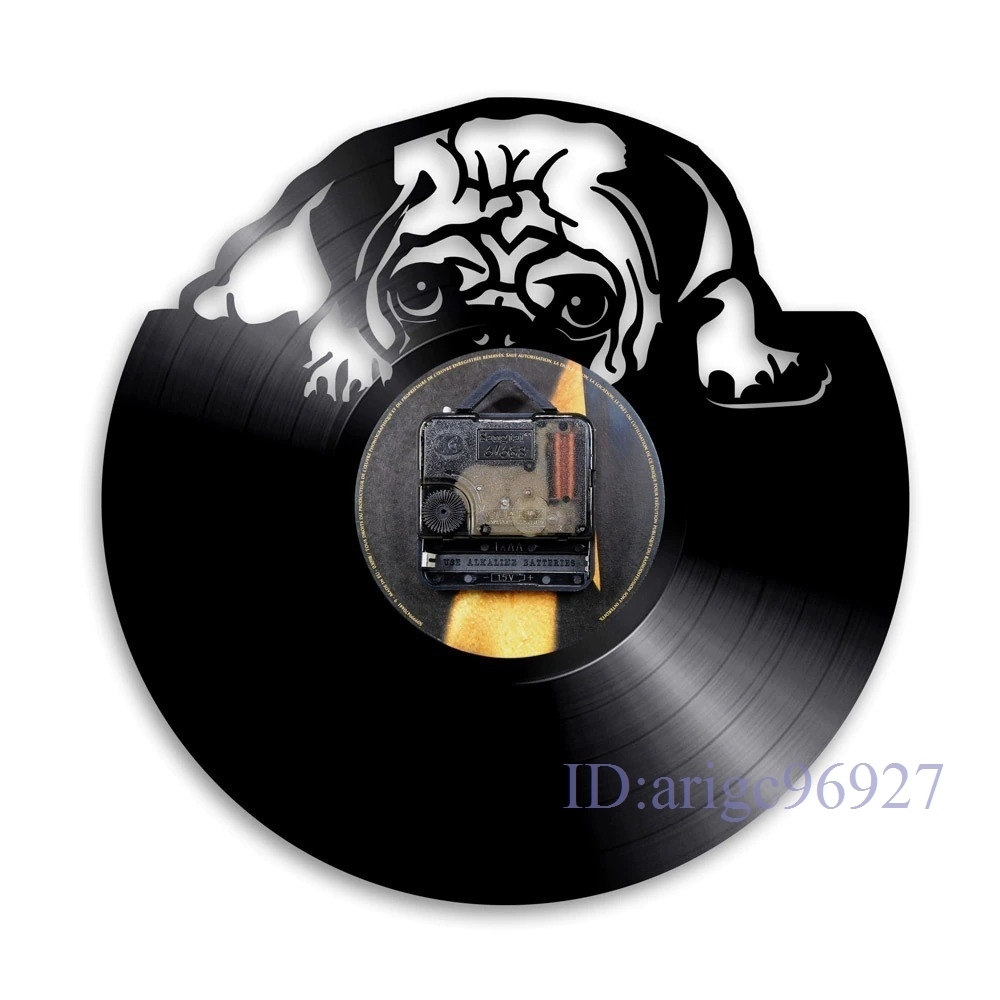 O265★新品30cm レコード盤 壁掛け時計 パグ 犬 家族 ドッグ DOG エコ インテリア ディスプレイ シルエットデザイン 輸入雑貨拍卖